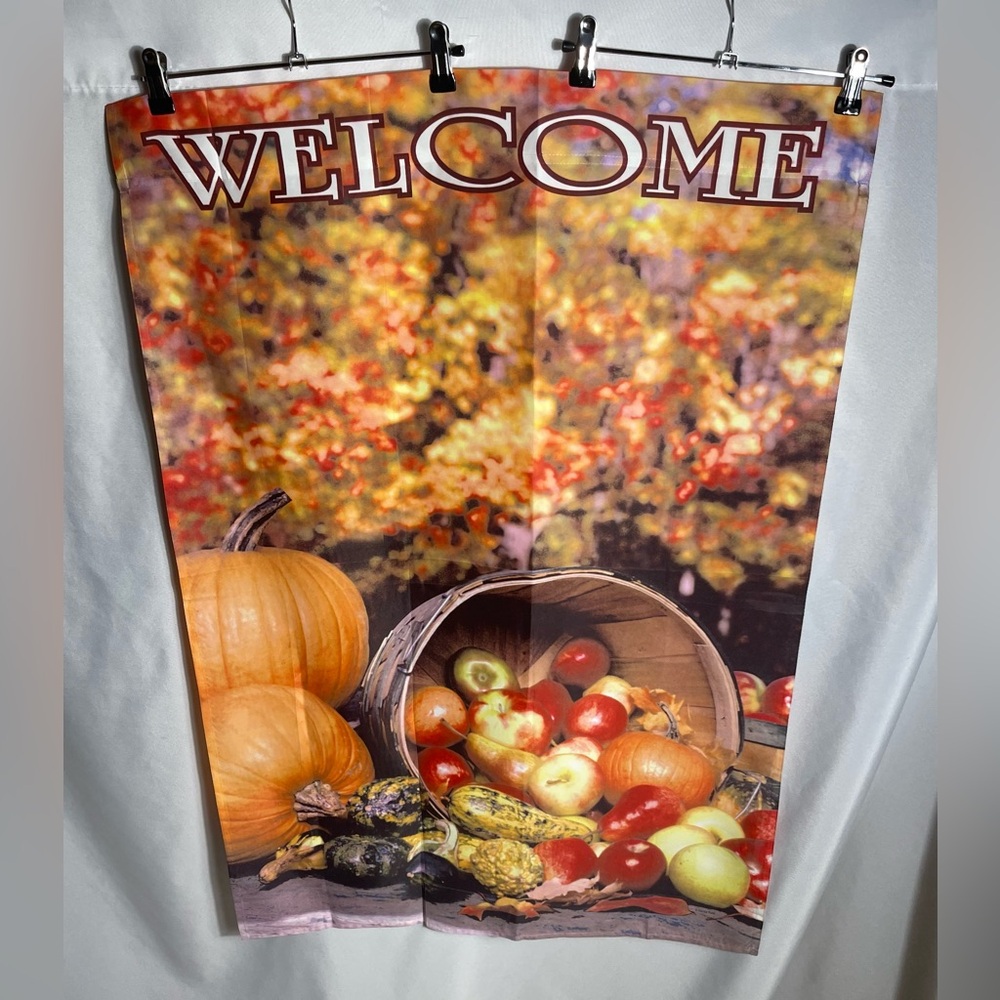 Fall Welcome Garden Flag Pumpkins Gourds Apples Autumn Harvest Outdoor Decor